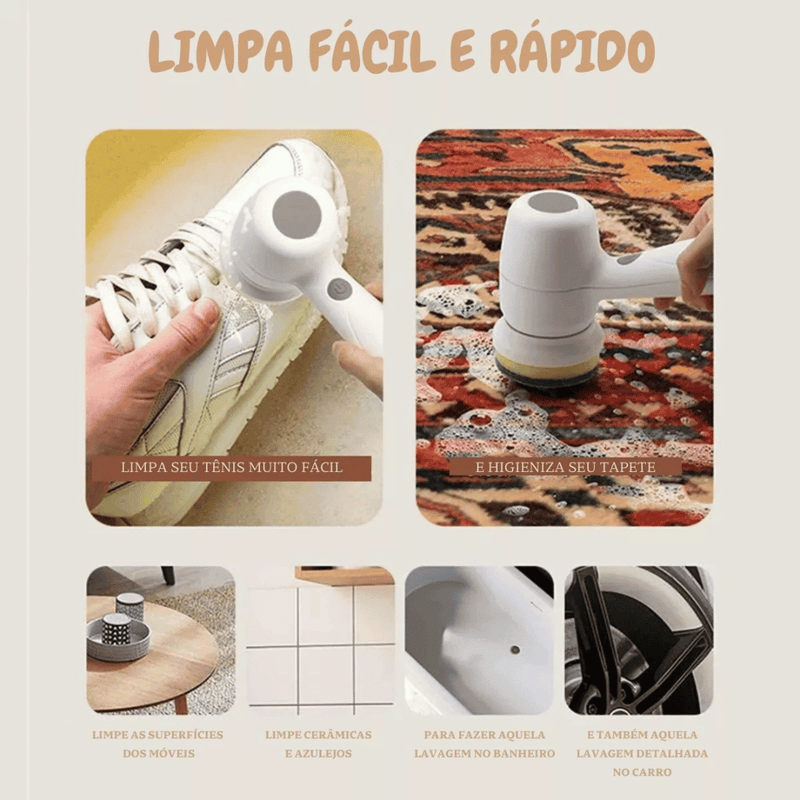 Escova de Limpeza Elétrica Multifuncional Turbo Clean
