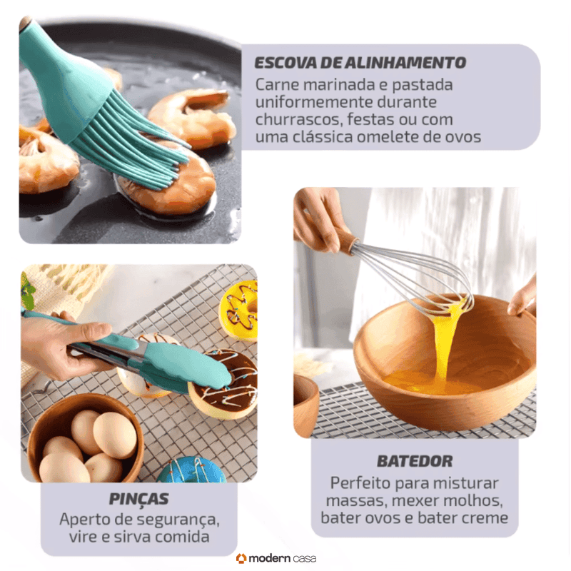 Conjunto de Utensílios em Silicone 12 Peças